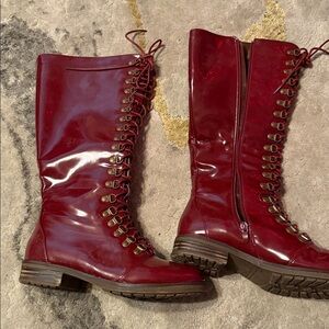 Red Lace-Up Women's Boots